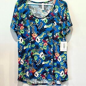 LuLaRoe Women’s Green Blue Floral Short Sleeve Classic Tee Shirt Size XL NWT